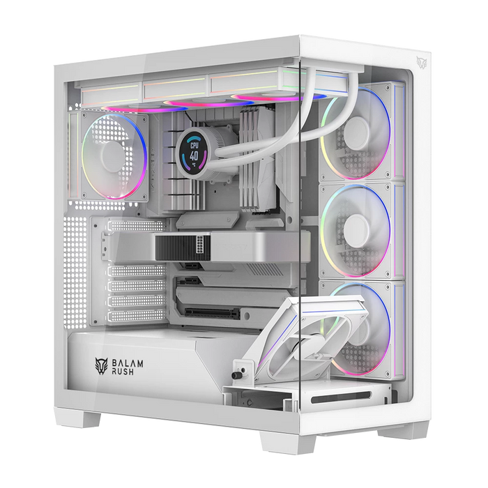 Gabinete Balam Rush Tank Polar 7900 Legend Blanco media torre 5xVentiladores ARGB Cristal templado ATX