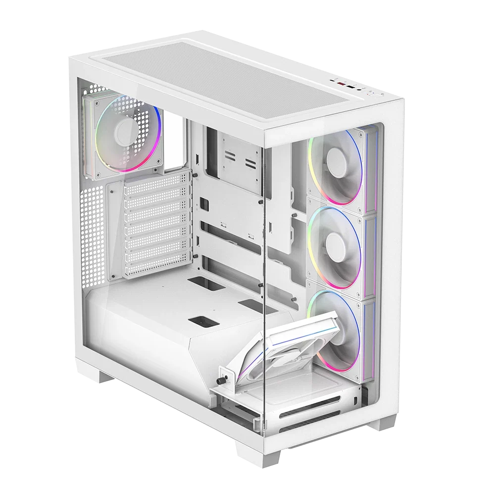 Gabinete Balam Rush Tank Polar 7900 Legend Blanco media torre 5xVentiladores ARGB Cristal templado ATX
