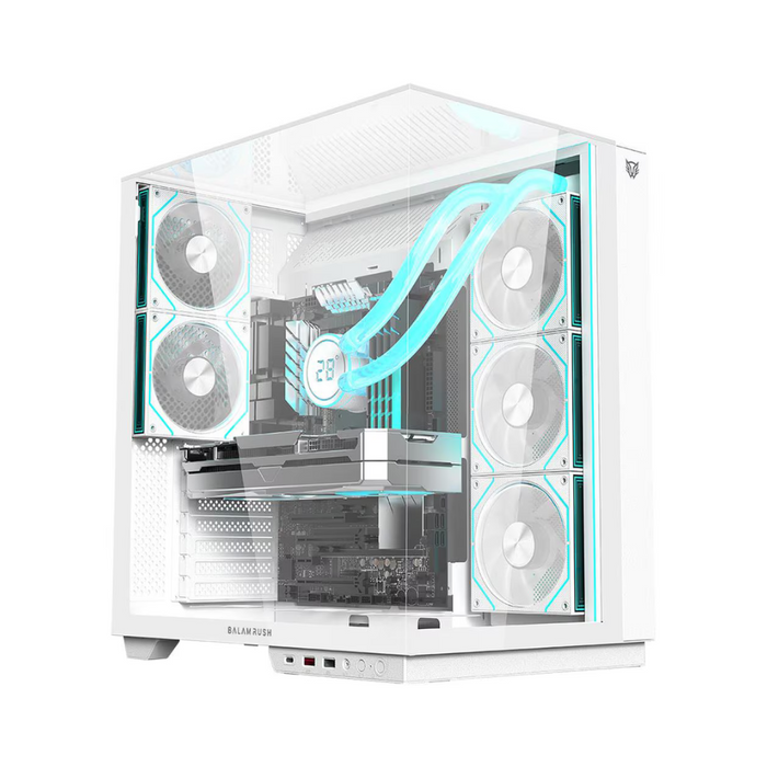 Gabinete Balam Rush TTank Majestic 7600 Legend Media Torre Blanco Cristal 5 Ventiladores ARGB ATX / Micro ATX / Mini ITX Sin Fuente
