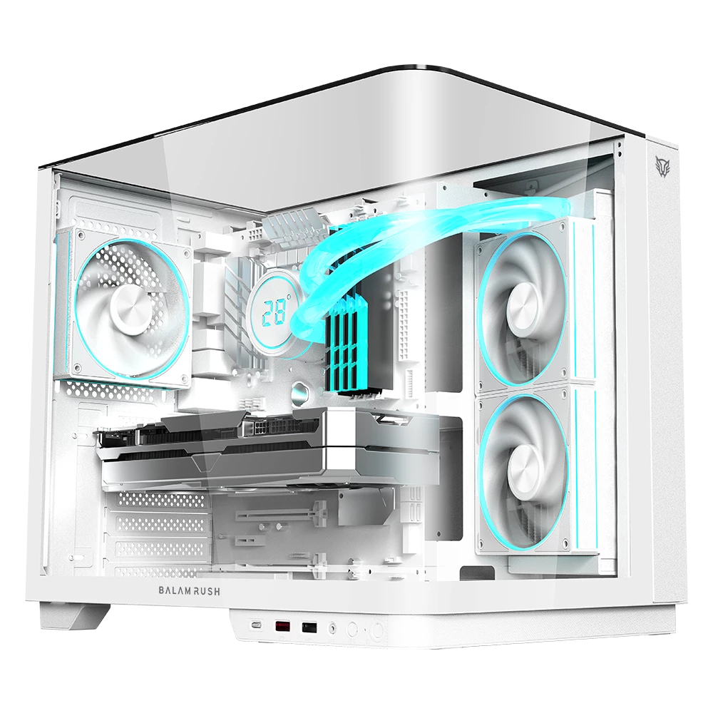 Gabinete Balam Rush Tank Expert Curve 6800 Media torre Blanco cristal 3xVentiladores ATX /Micro ATX/ Mini ITX sin fuente