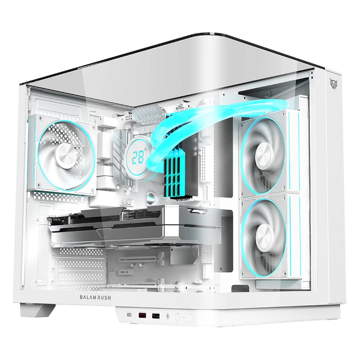 Gabinete Balam Rush Tank Expert Curve 6800 Media torre Blanco cristal 3xVentiladores ATX /Micro ATX/ Mini ITX sin fuente