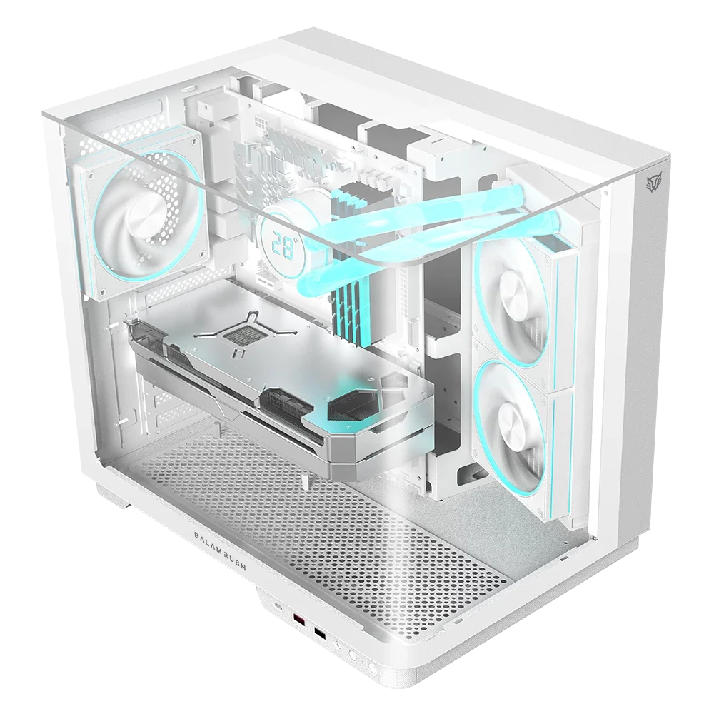Gabinete Balam Rush Tank Expert Curve 6800 Media torre Blanco cristal 3xVentiladores ATX /Micro ATX/ Mini ITX sin fuente