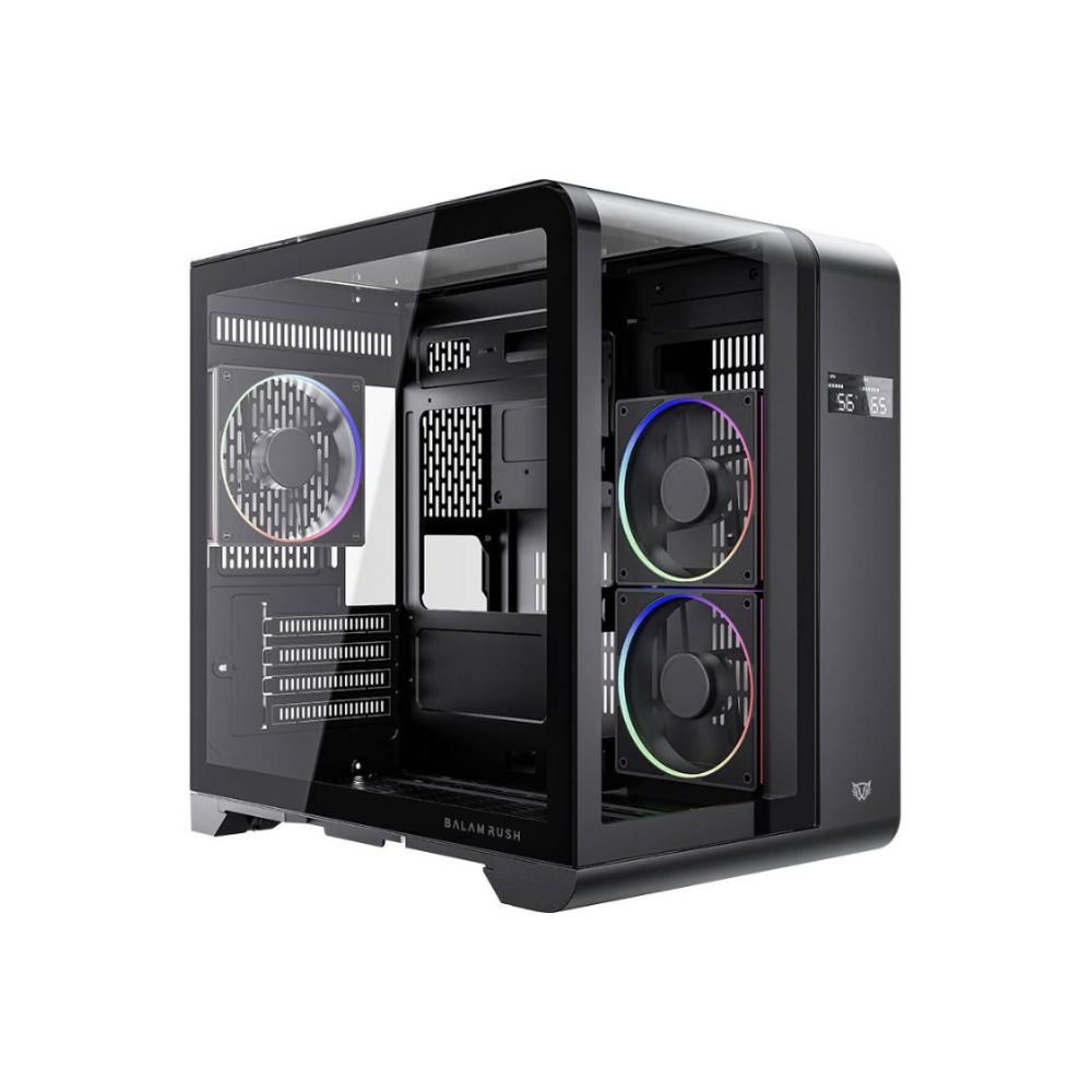 Gabinete Balam Rush Thank Expert Curve 6400 Mini Torre Negro Cristal Sin Bordes Con Indicador Térmico 3 Ventiladores ARGB Micro ATX / Mini ITX Sin Fuente