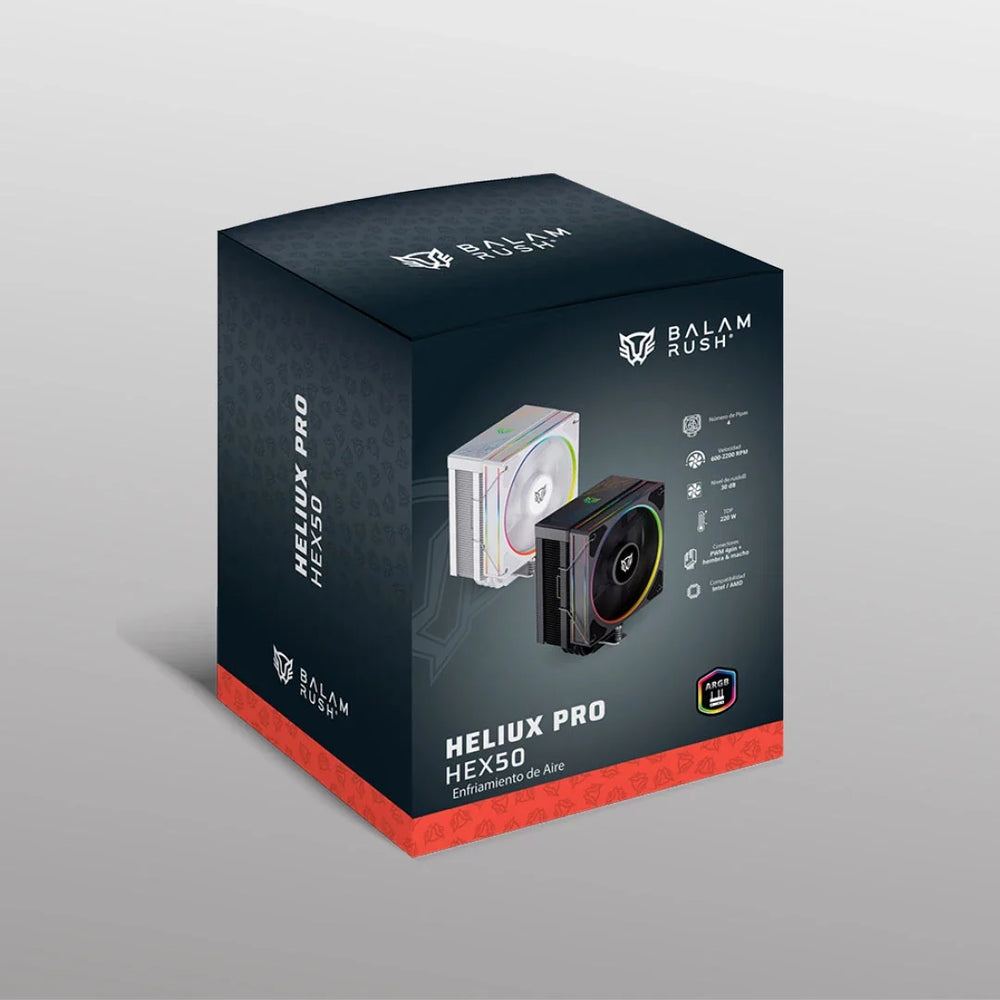 Enfriamiento de Aire Balam Rush Heliux Pro HEX50 Negro 220W 120x78x153mm 600 - 2200 RPM ARGB 4xPipas Compatible con Intel y AMD