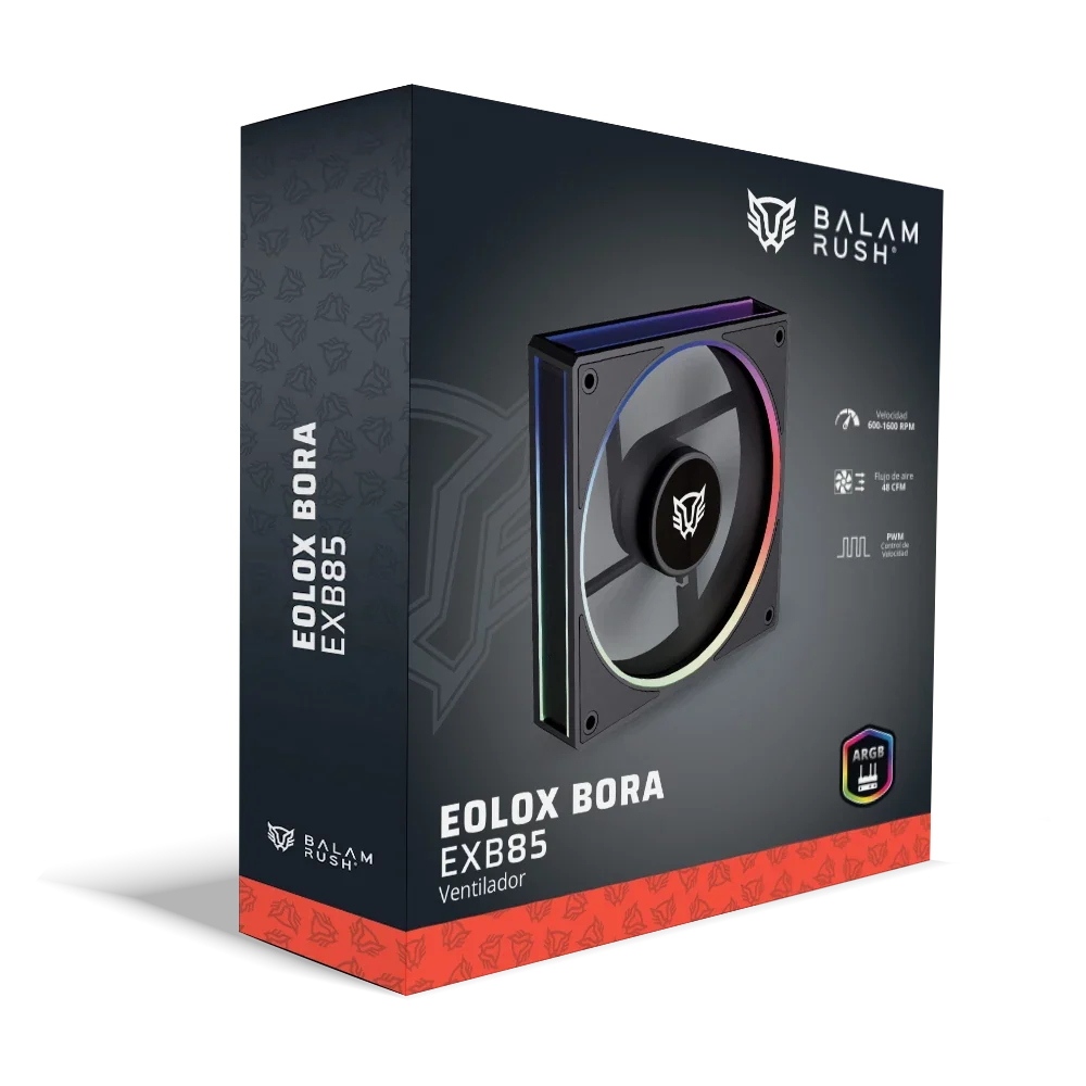 Ventilador Balam Rush Eolox Bora EXB85 Negro ARGB 600-1600 RPM 7 Aspas 120x120x25mm