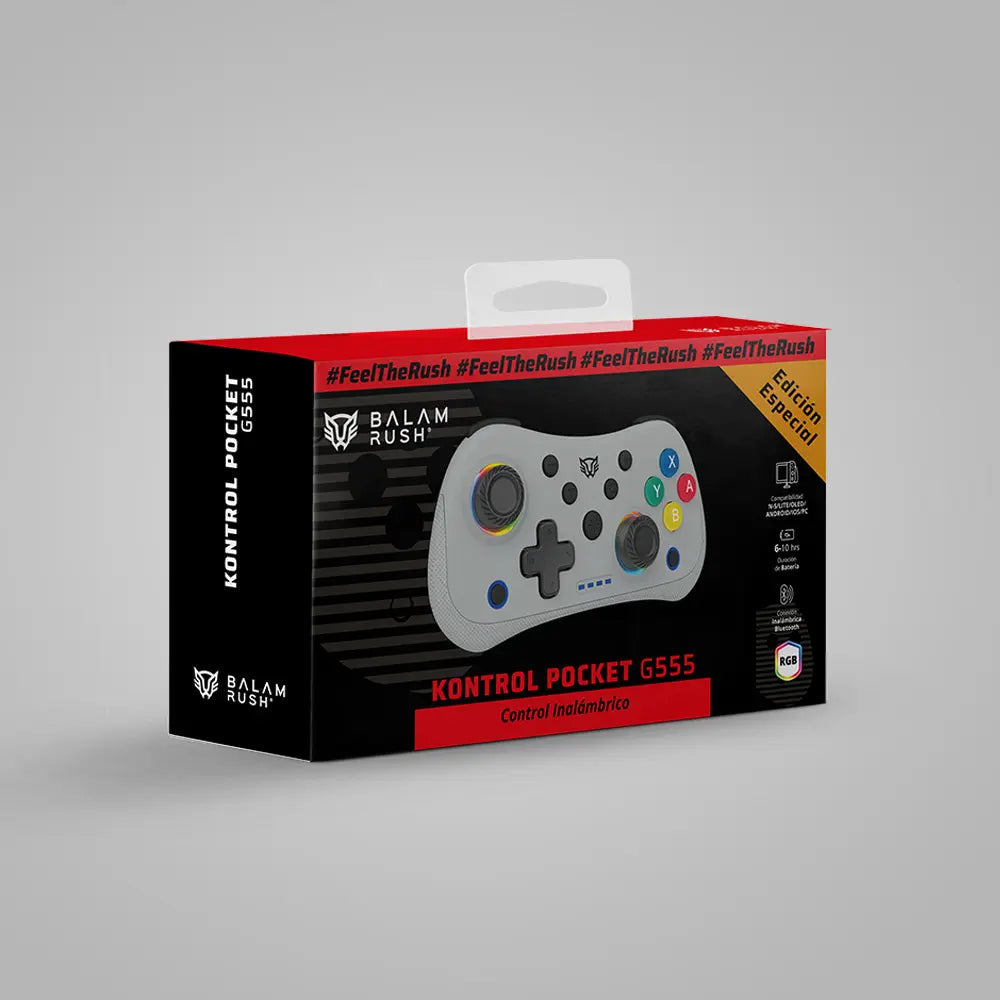 Control Balam Rush Pocket G555 Azender Retro Gris inalambrico Bluetooth Android Nintendo Switch PC iOS RGB