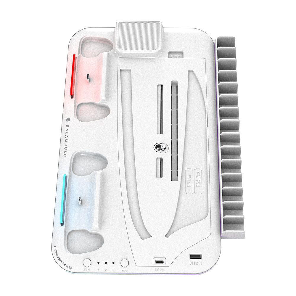Base Enfriadora Balam Rush para consola PS5 Froost Nexus BE680 Compatible con PS5 PS5 Slim y PS5 PRO estacion de carga para controles