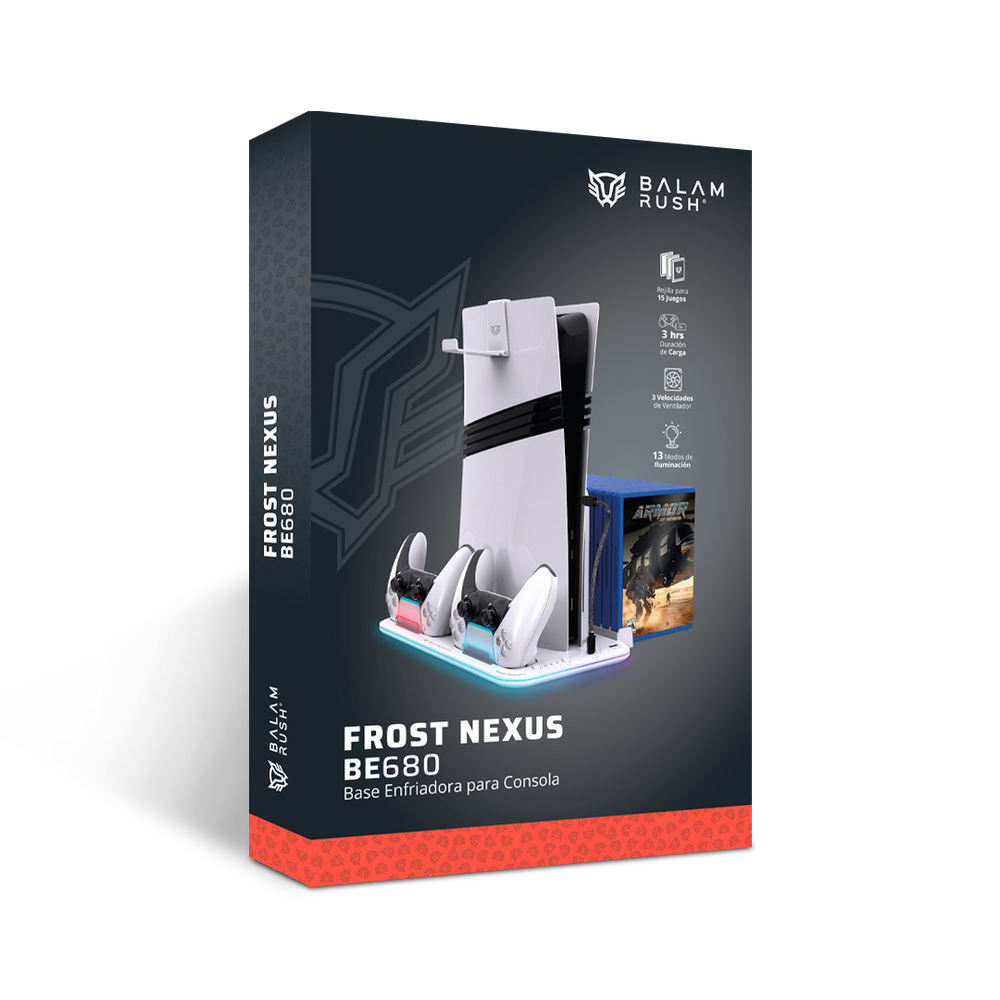 Base Enfriadora Balam Rush para consola PS5 Froost Nexus BE680 Compatible con PS5 PS5 Slim y PS5 PRO estacion de carga para controles