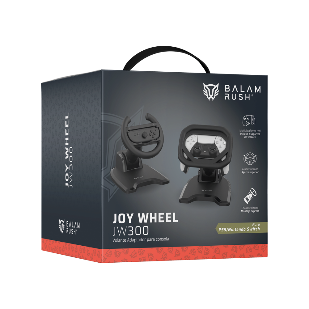 Volante adaptador Balam Rush Joy Wheel JW300 negro compatible con controles Joy-Con (Switch / OLED) y DualSense de PS5
