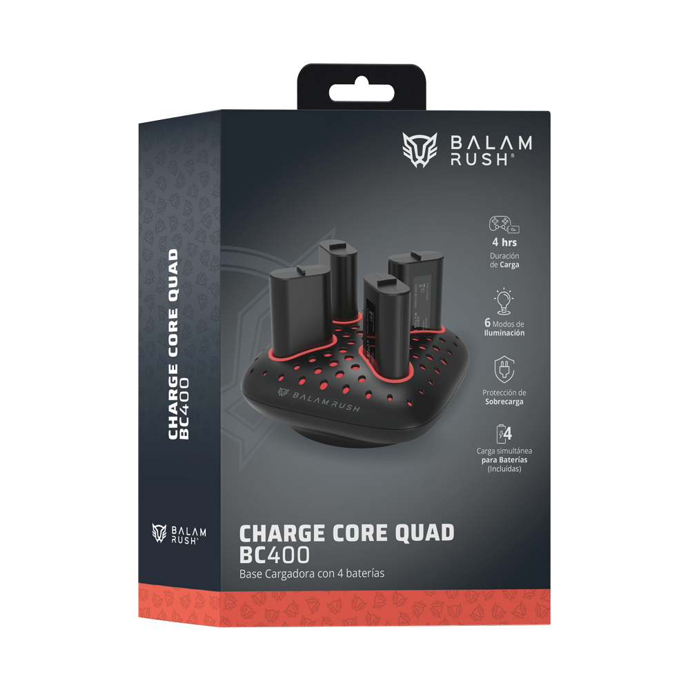 Base Carador Balam Rush para controles con 4 baterias ChargeCore Quad BC400 compatibles con Xbox One y Xbox Series cada una con 1400 mAh