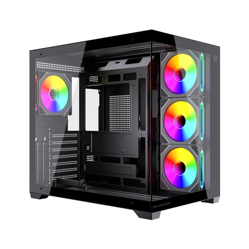 Gabinete Balam Rush Tank Core Ultra GM925 Media torre negro cristal 4xVentiladores ARGB ATX sin fuente
