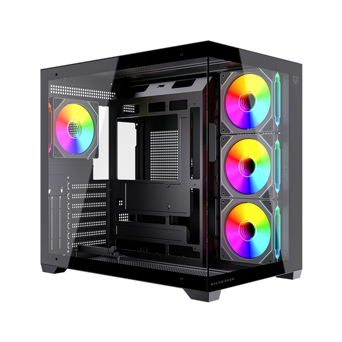 Gabinete Balam Rush Tank Core Ultra GM925 Media torre negro cristal 4xVentiladores ARGB ATX sin fuente