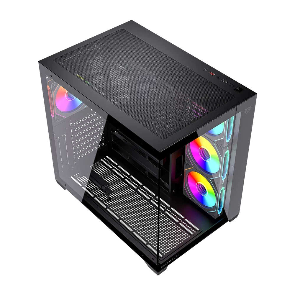 Gabinete Balam Rush Tank Core Ultra GM925 Media torre negro cristal 4xVentiladores ARGB ATX sin fuente