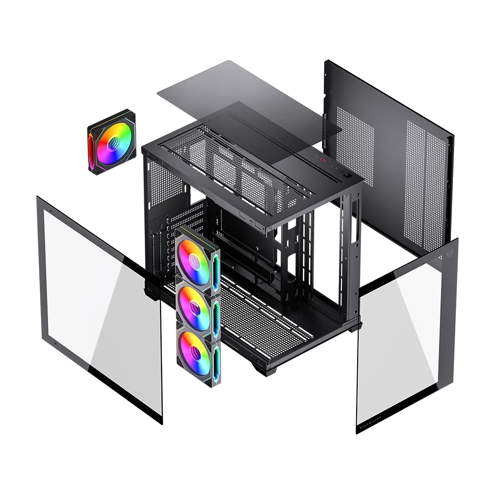 Gabinete Balam Rush Tank Core Ultra GM925 Media torre negro cristal 4xVentiladores ARGB ATX sin fuente
