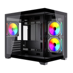 Gabinete Balam Rush Tank Core Pro GI925 Media torre negro cristal 3xVentiladores ARGB ATX sin fuente