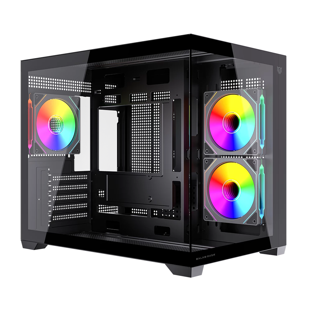 Gabinete Balam Rush Tank Core Pro GI925 Media torre negro cristal 3xVentiladores ARGB ATX sin fuente