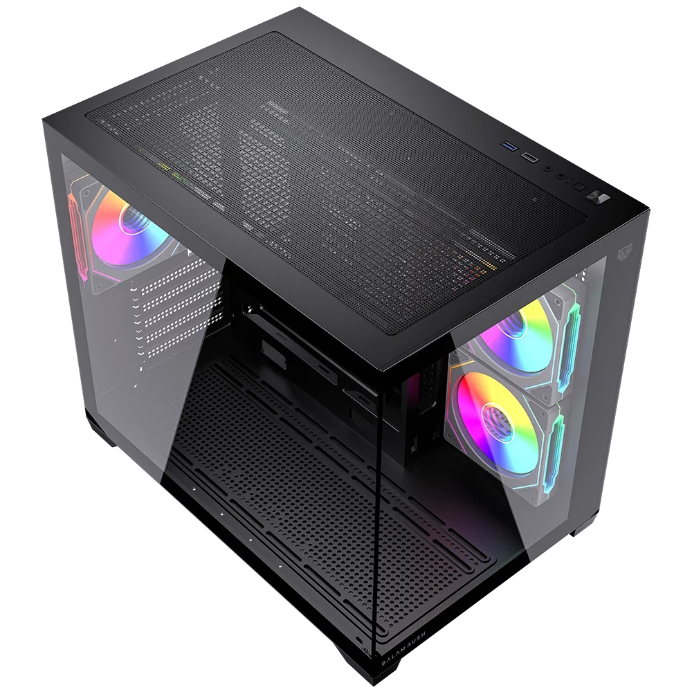 Gabinete Balam Rush Tank Core Pro GI925 Media torre negro cristal 3xVentiladores ARGB ATX sin fuente