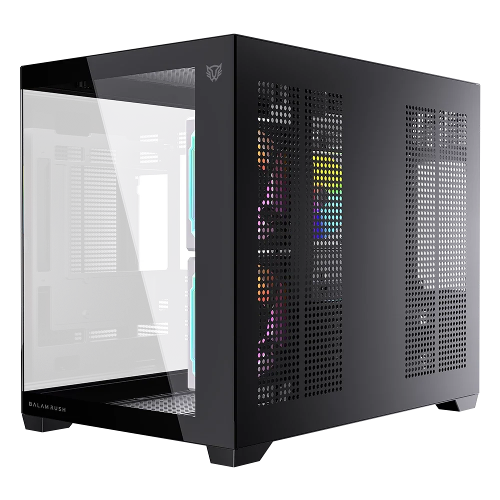 Gabinete Balam Rush Tank Core Pro GI925 Media torre negro cristal 3xVentiladores ARGB ATX sin fuente