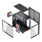 Gabinete Balam Rush Tank Core Pro GI925 Media torre negro cristal 3xVentiladores ARGB ATX sin fuente