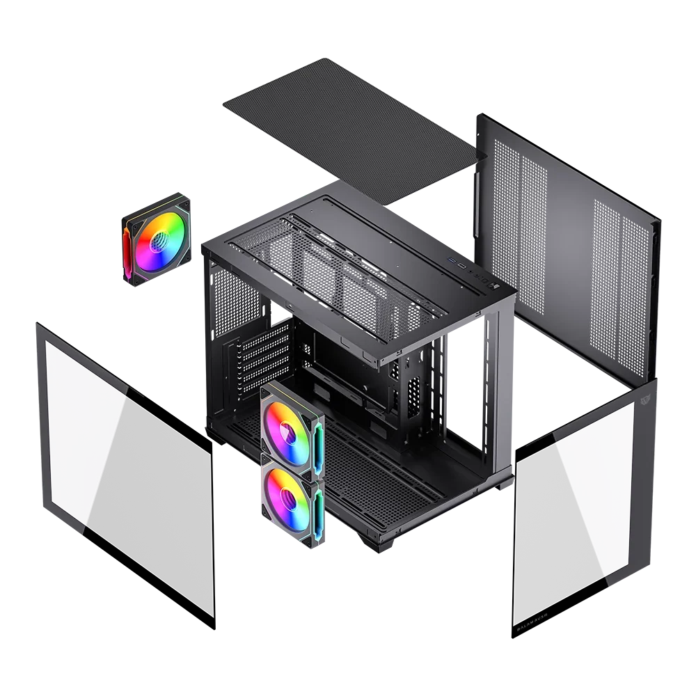 Gabinete Balam Rush Tank Core Pro GI925 Media torre negro cristal 3xVentiladores ARGB ATX sin fuente