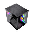 Gabinete Balam Rush Tank Glow Max 3900 Negro Gamer Compact Mini Torre M-ATX 3xVentiladores ARGB Cristal templado ATX