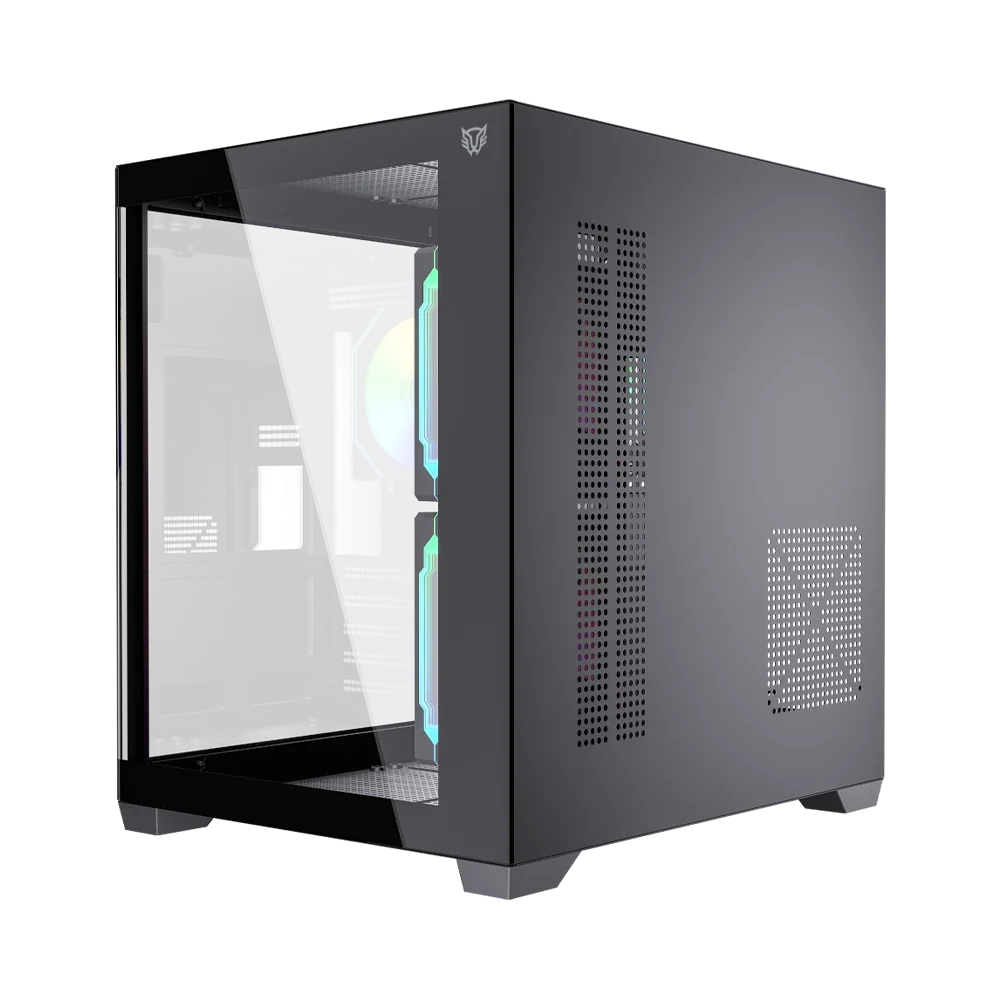Gabinete Balam Rush Tank Glow Max 3900 Negro Gamer Compact Mini Torre M-ATX 3xVentiladores ARGB Cristal templado ATX