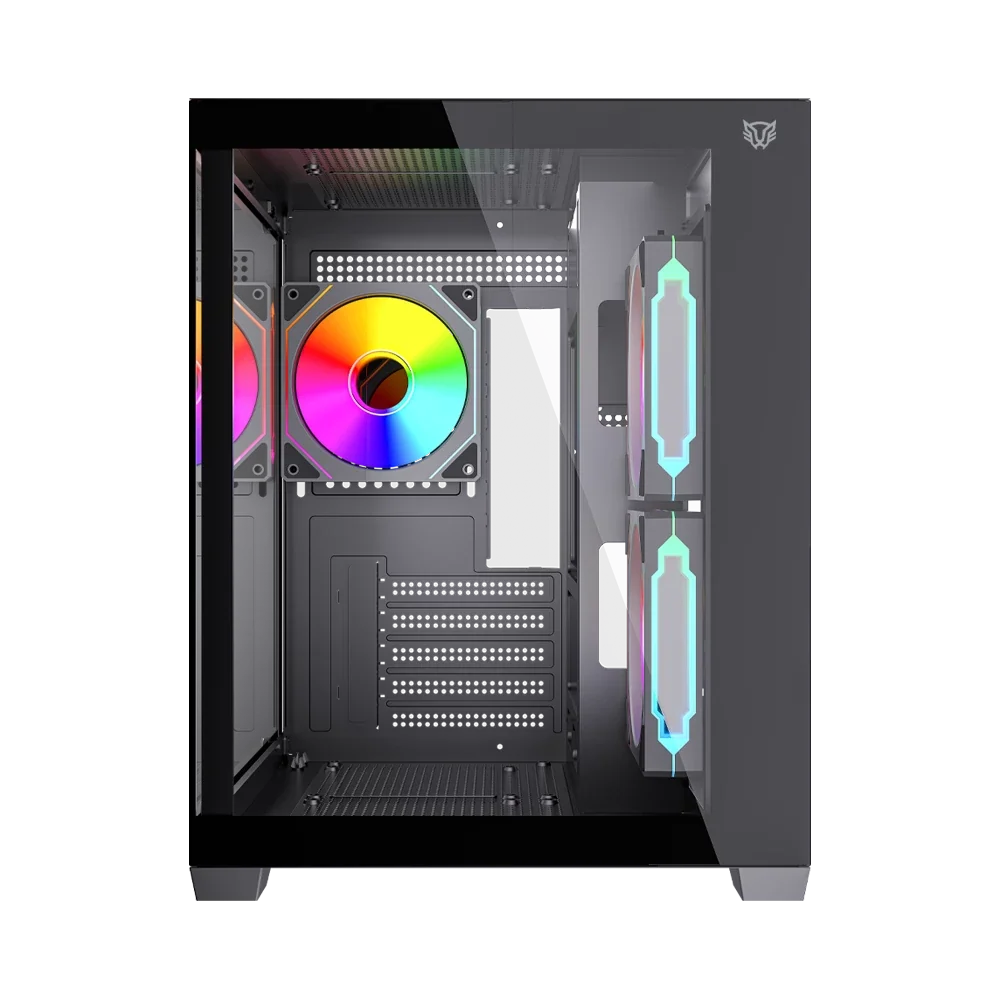 Gabinete Balam Rush Tank Glow Max 3900 Negro Gamer Compact Mini Torre M-ATX 3xVentiladores ARGB Cristal templado ATX