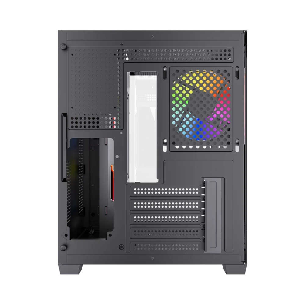 Gabinete Balam Rush Tank Glow Max 3900 Negro Gamer Compact Mini Torre M-ATX 3xVentiladores ARGB Cristal templado ATX