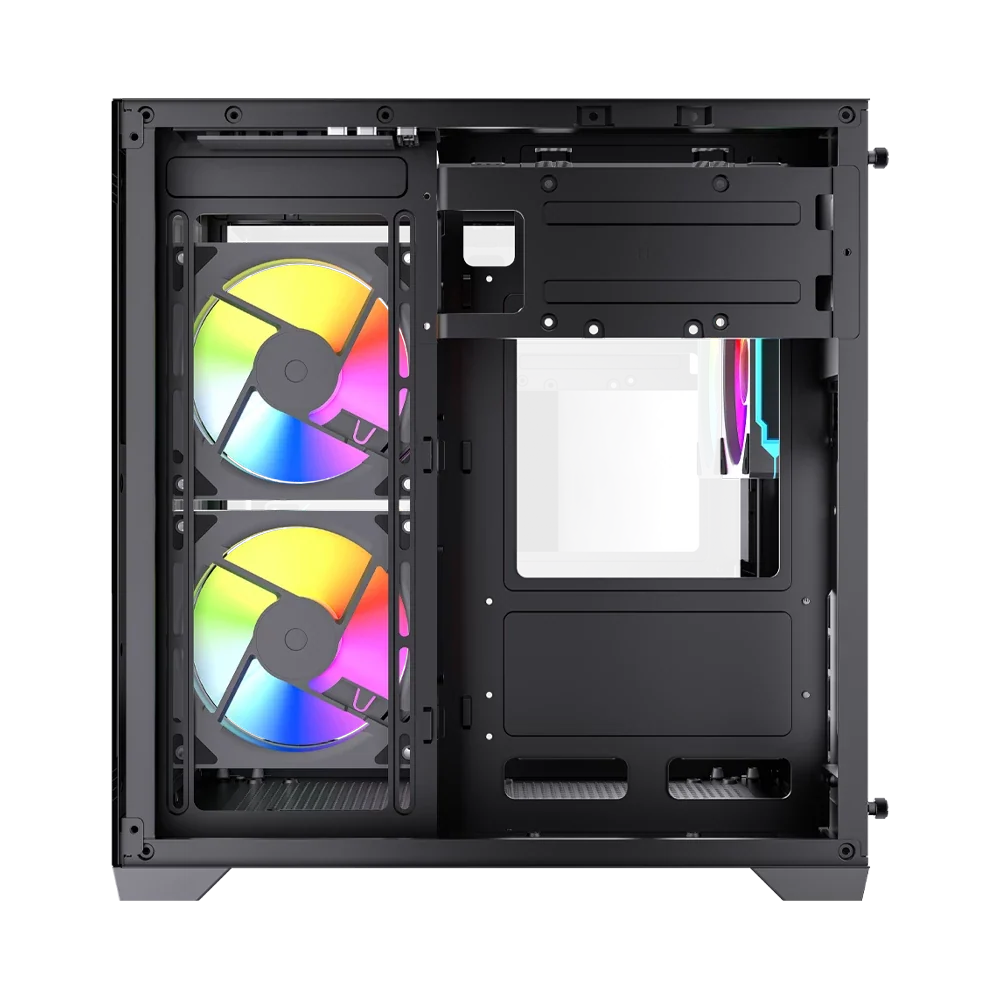 Gabinete Balam Rush Tank Glow Max 3900 Negro Gamer Compact Mini Torre M-ATX 3xVentiladores ARGB Cristal templado ATX
