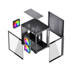 Gabinete Balam Rush Tank Glow Max 3900 Negro Gamer Compact Mini Torre M-ATX 3xVentiladores ARGB Cristal templado ATX
