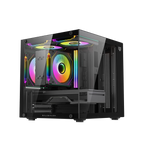 Gabinete Balam Tank Glow Mini 3500 Mini Torre negro cristal 3xVentiladores ARGB sin fuente