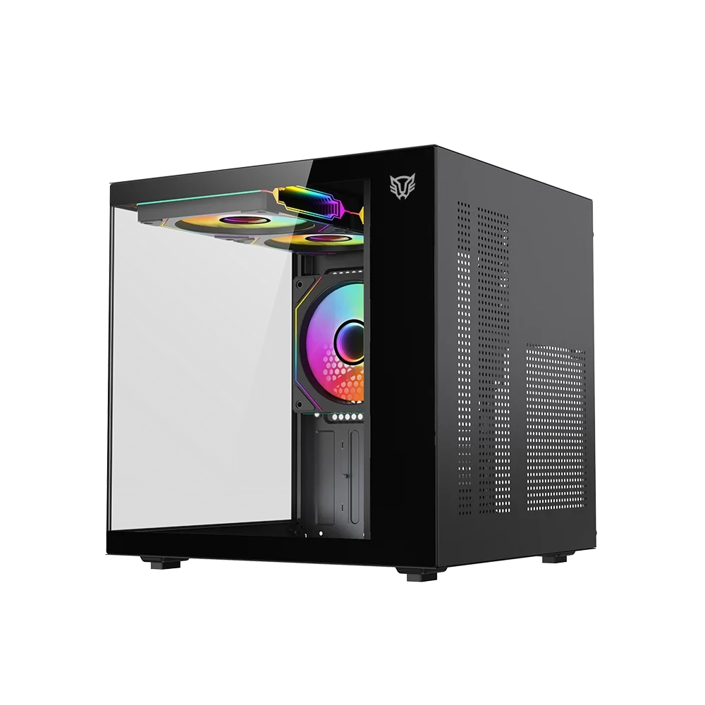 Gabinete Balam Tank Glow Mini 3500 Mini Torre negro cristal 3xVentiladores ARGB sin fuente