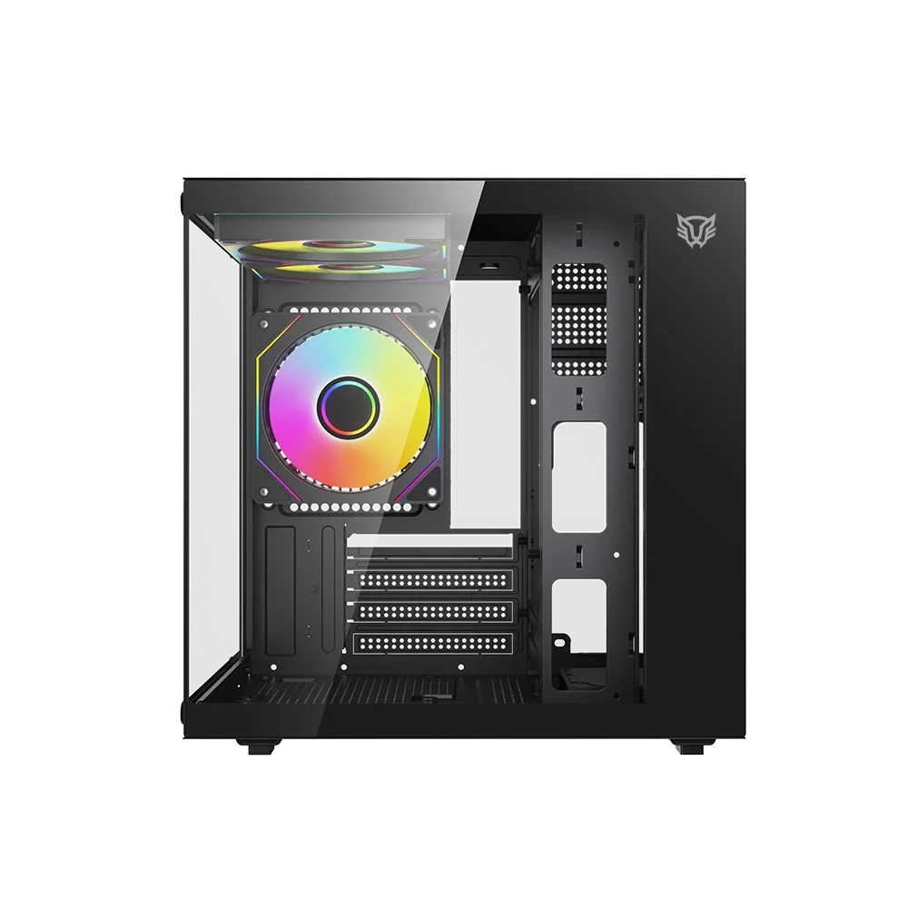 Gabinete Balam Tank Glow Mini 3500 Mini Torre negro cristal 3xVentiladores ARGB sin fuente