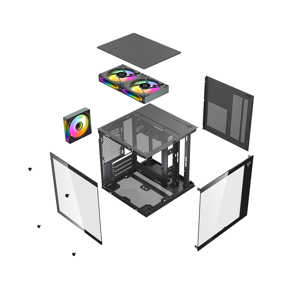 Gabinete Balam Tank Glow Mini 3500 Mini Torre negro cristal 3xVentiladores ARGB sin fuente