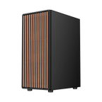 Gabinete Balam Rush Dragonfly Wood GM580 Negro Gamer Compact Media Torre ATX 4xVentiladores ARGB Cristal templado frente con acabado tipo madera