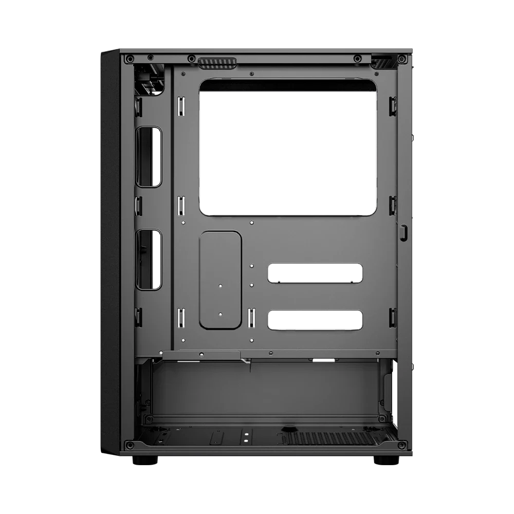 Gabinete Balam Rush Dragonfly Wood GM580 Negro Gamer Compact Media Torre ATX 4xVentiladores ARGB Cristal templado frente con acabado tipo madera