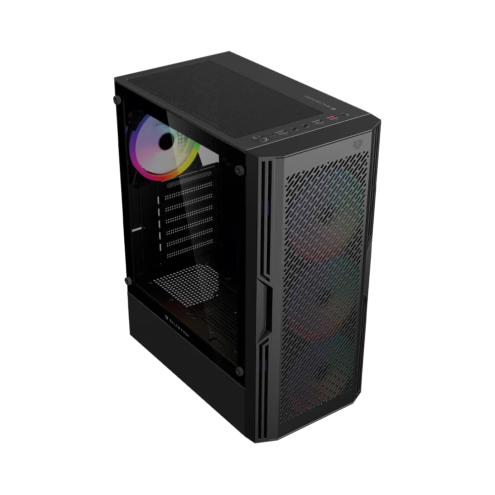 Gabinete Balam Rush Dragonfly Ventra GM570 Negro Gamer Compact Media Torre ATX 4xVentiladores ARGB Cristal templado frente tipo malla
