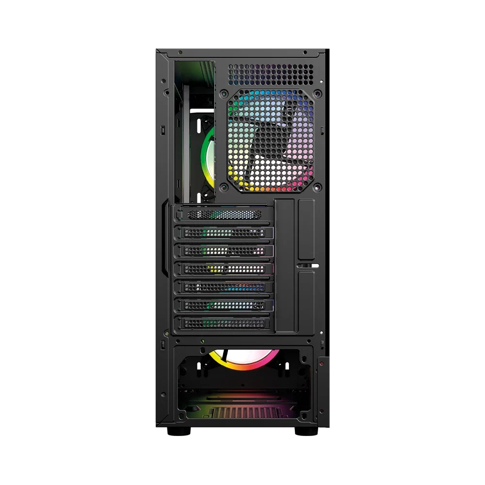 Gabinete Balam Rush Dragonfly Ventra GM570 Negro Gamer Compact Media Torre ATX 4xVentiladores ARGB Cristal templado frente tipo malla