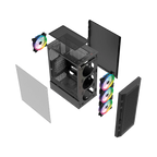 Gabinete Balam Rush Dragonfly Ventra GM570 Negro Gamer Compact Media Torre ATX 4xVentiladores ARGB Cristal templado frente tipo malla