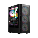 Gabinete Balam Rush Dragonfly Ventra GM570 Negro Gamer Compact Media Torre ATX 4xVentiladores ARGB Cristal templado frente tipo malla