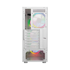 Gabinete Balam Rush Dragonfly Wood GM580 Blanco Gamer Compact Media Torre ATX 4xVentiladores ARGB Cristal templado frente con acabado tipo madera
