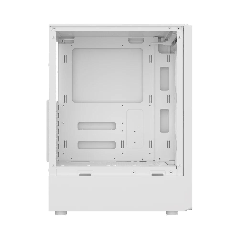 Gabinete Balam Rush Dragonfly Wood GM580 Blanco Gamer Compact Media Torre ATX 4xVentiladores ARGB Cristal templado frente con acabado tipo madera