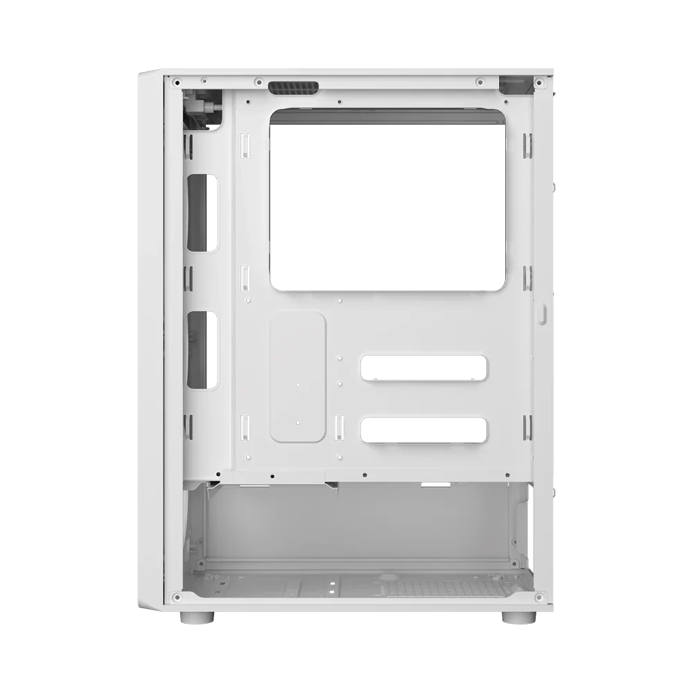 Gabinete Balam Rush Dragonfly Wood GM580 Blanco Gamer Compact Media Torre ATX 4xVentiladores ARGB Cristal templado frente con acabado tipo madera