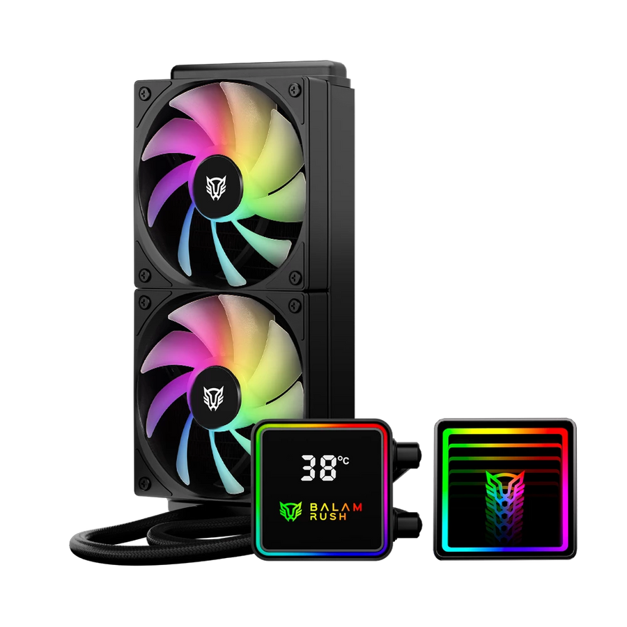 Enfriamiento Liquido Balam Rush Cryo Prism 240 Negro Display para monitoreo de temperatura ARGB 2x Vent 120 mm 270w