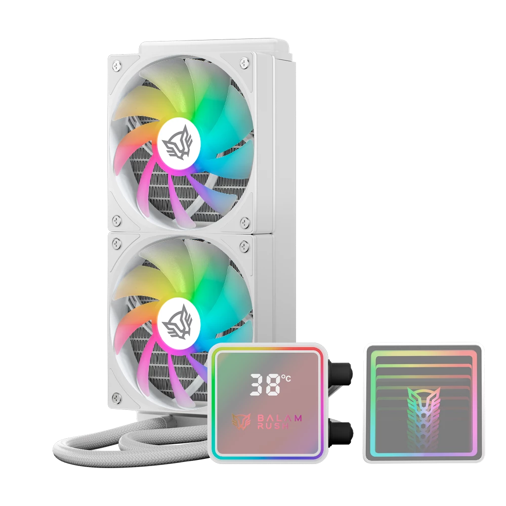 Enfriamiento Liquido Balam Rush Cryo Prism 240 ICE Blanco Display para monitoreo de temperatura ARGB 2x Vent 120 mm 270w