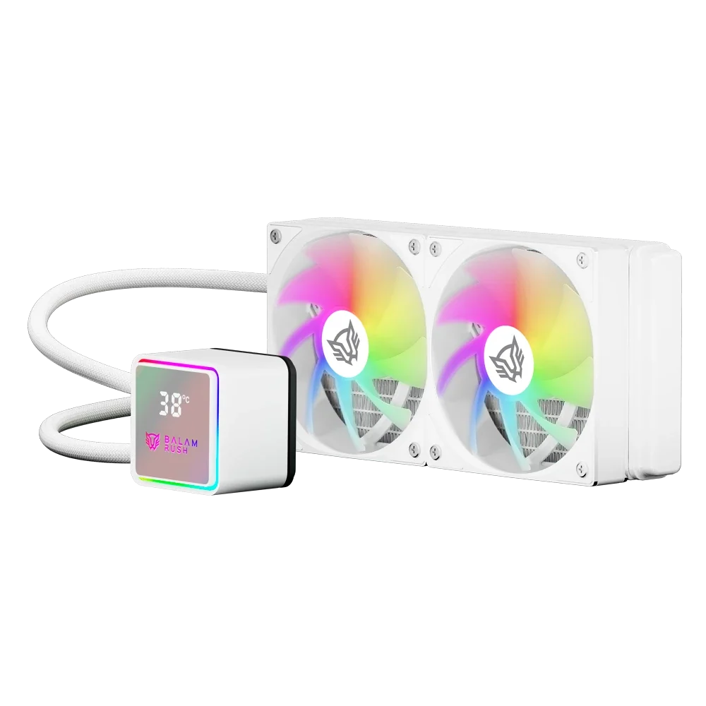 Enfriamiento Liquido Balam Rush Cryo Prism 240 ICE Blanco Display para monitoreo de temperatura ARGB 2x Vent 120 mm 270w