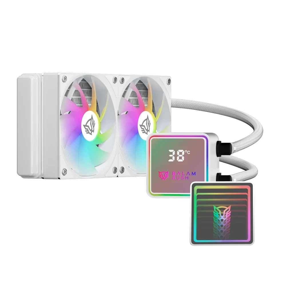 Enfriamiento Liquido Balam Rush Cryo Prism 240 ICE Blanco Display para monitoreo de temperatura ARGB 2x Vent 120 mm 270w