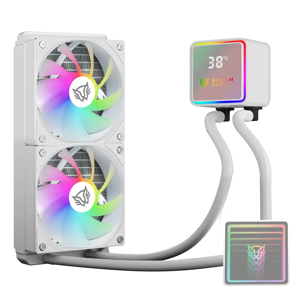 Enfriamiento Liquido Balam Rush Cryo Prism 240 ICE Blanco Display para monitoreo de temperatura ARGB 2x Vent 120 mm 270w
