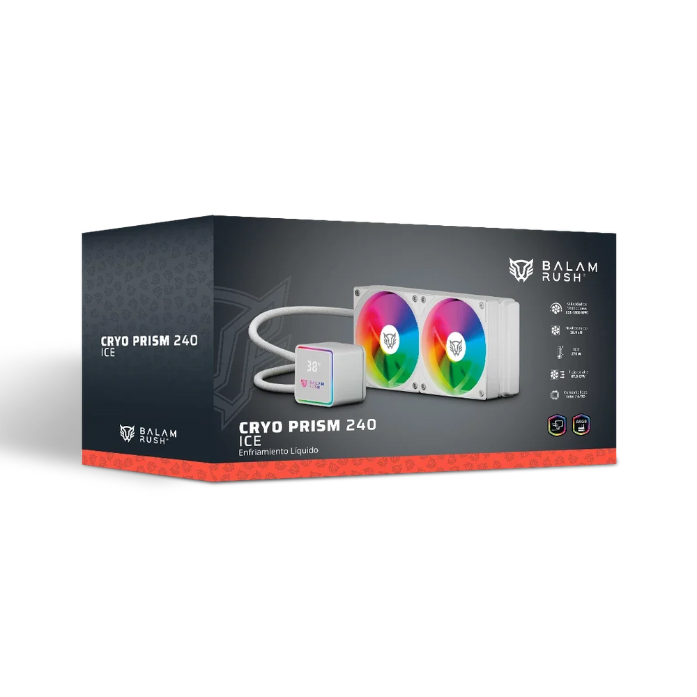 Enfriamiento Liquido Balam Rush Cryo Prism 240 ICE Blanco Display para monitoreo de temperatura ARGB 2x Vent 120 mm 270w