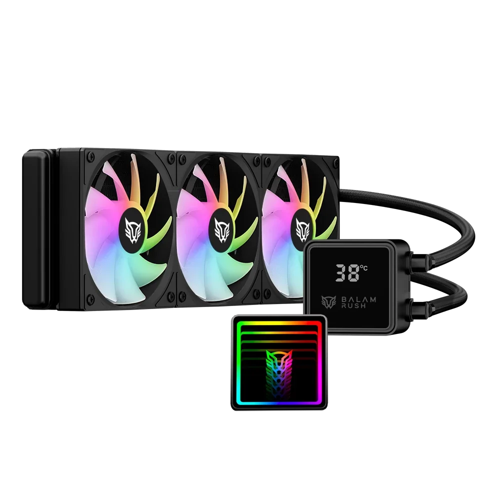 Enfriamiento Liquido Balam Rush Cryo Prism 360 Negro Display para monitoreo de temperatura ARGB 3x Vent 120 mm 300w